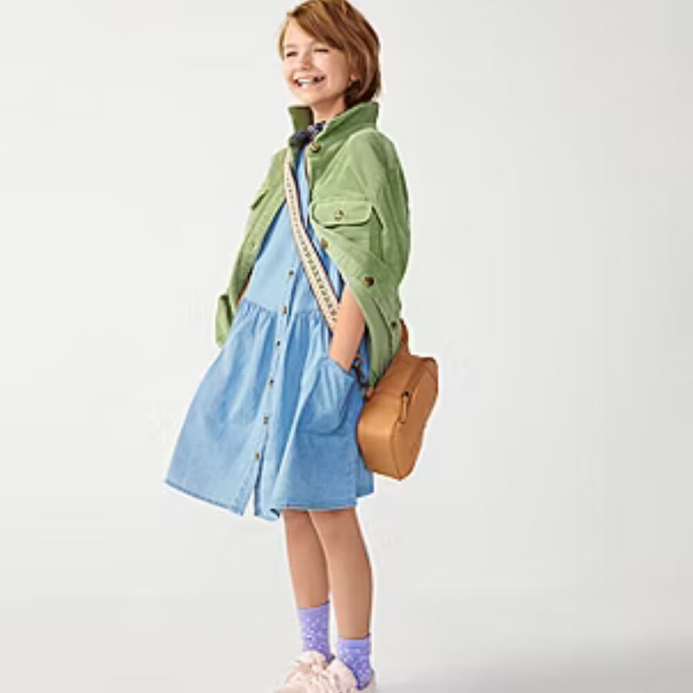 NEW! Thereabouts Little Big Girls‎ Dress Blue ButtonDown $36 Pleated L14 Pockets